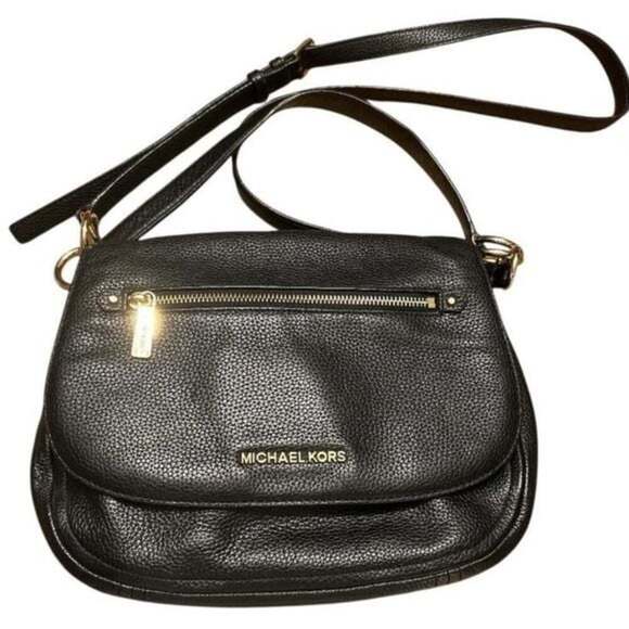 Michael Kors Handbags - Michael Kors Bedford Flap Black Pebbled Leather Crossbody Bag